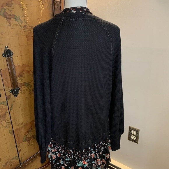 Free People Black Thermal Floral Tiered Bottom Long Sleeve Dress - Picture 6 of 7